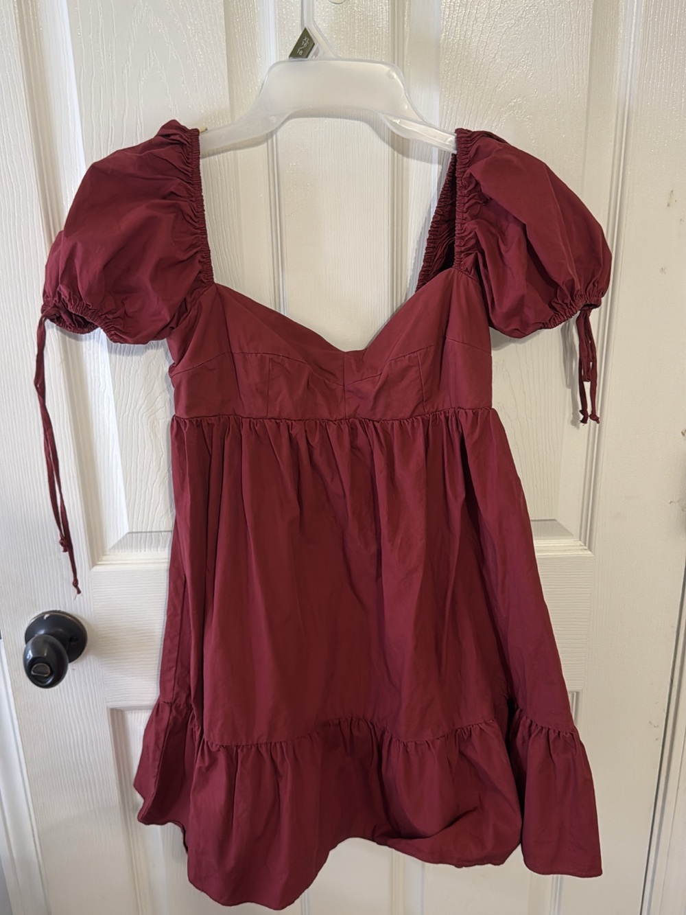 Girls Puff-Sleeve Empire Waist Dress - Burgundy